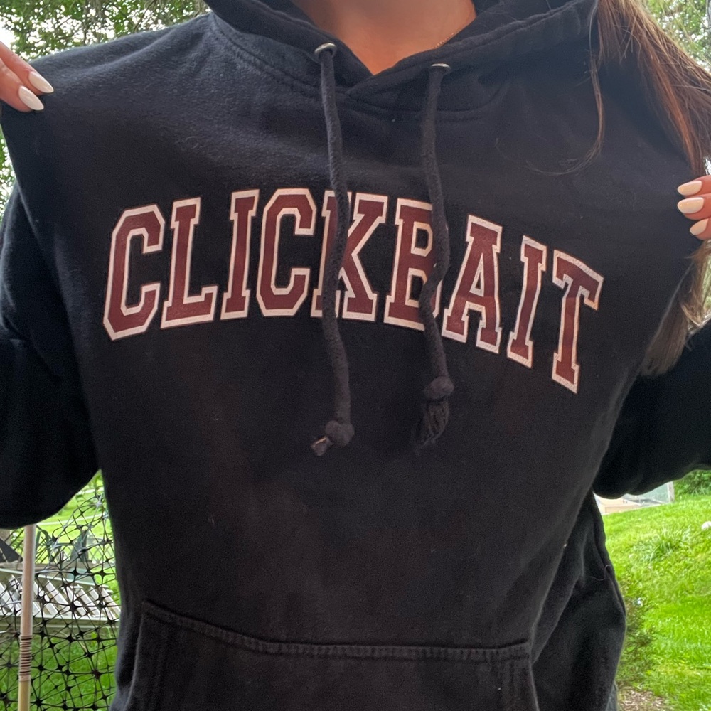 Black Hoodie with Clickbait Text